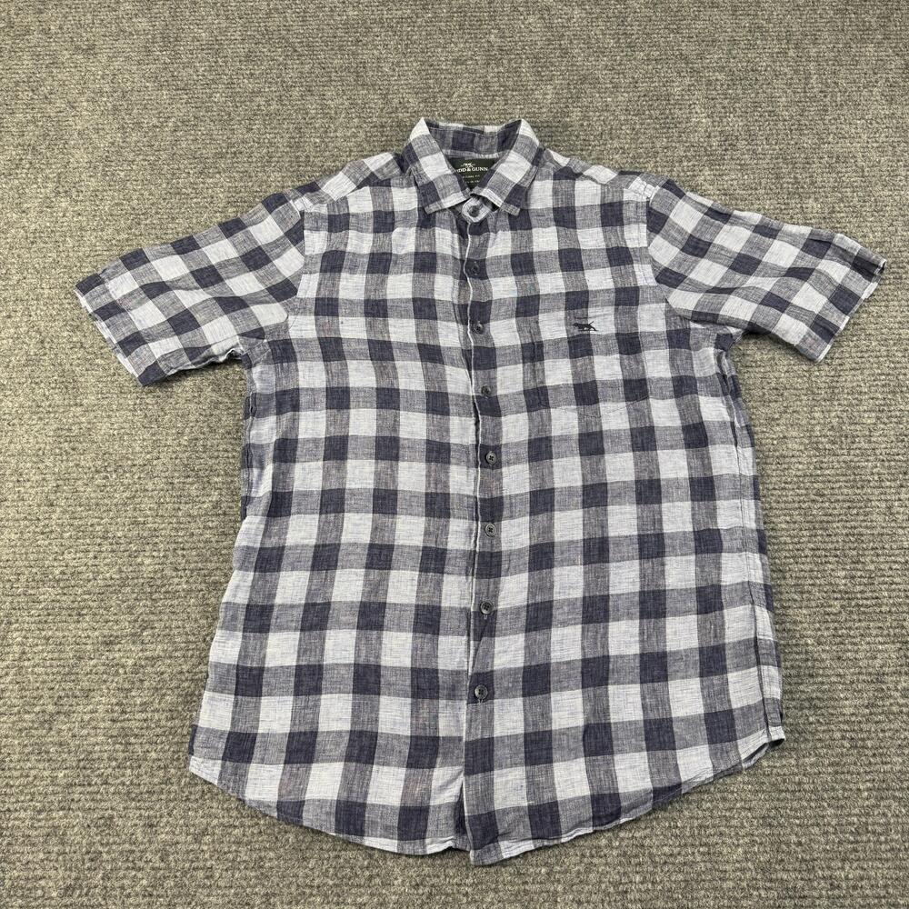 Rodd & Gunn Shirt Mens Small Blue White Plaid Linen Silk Blend Short Sleeve